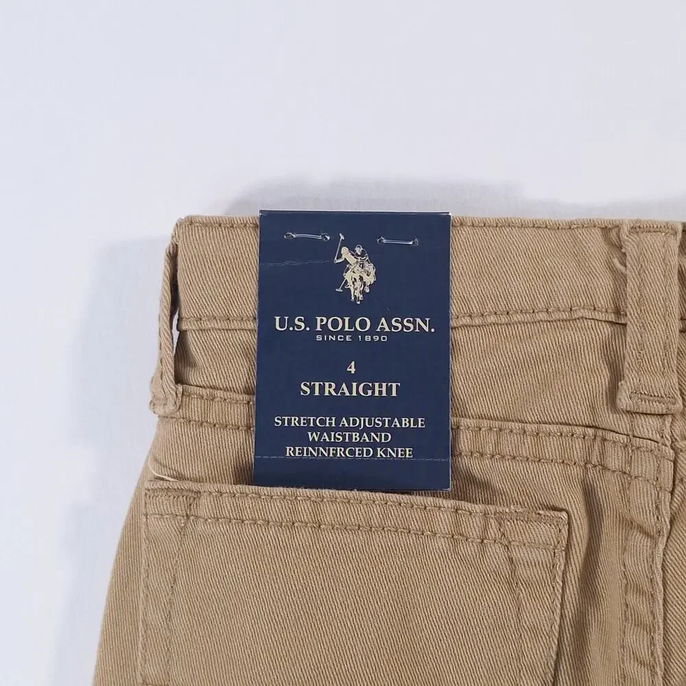 U.S. Polo Assn Boys Size 4 Honey Straight Twill Pants NWT Adjustable School Play